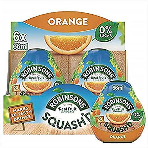 Robinsons SQUASH'D, 0 Prozent Zucker, echter Fruchtkürbis, kalorienarm, Orange, macht 20 Getränke pro Packung, 6 Packungen à 66 ml