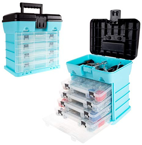 Portable Tool Box - Small Parts Organizer with Drawers and Customizable Compartments for Hardware, Tackle, Beads, or Crafts by Stalwart (Light Blue)