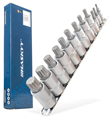 Haskyy Juego de 12 llaves de vaso con puntas multidientes XZN, M4, M5, M6, M8, M9, M10, M11, M12, M13, M14, M16, M18