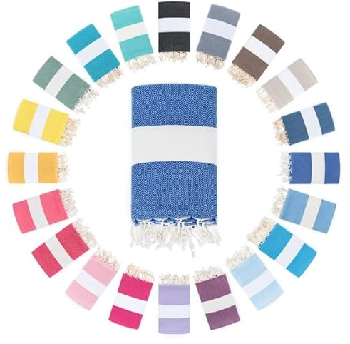 Darido Diamond Serviette de Bain Fouta Hammam - Serviette de Sauna, de Bain et de Plage XXL 100 x 200 cm - 100% Coton - Légère, Douce et absorbante - Multi-Usage et Pratique