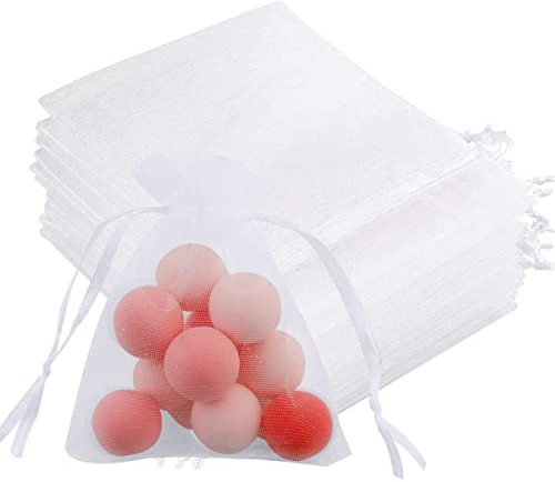 HuaJiao 100 Stück Kleine Organzasäckchen 7x9cm, Schmucksäckchen Klein Organzabeutel mit Zugband Geschenkbeutel Klein für Gastgeschenk Hochzeit Taufe Geburtstag Party