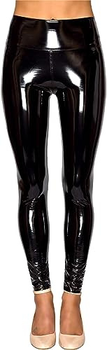 Tease Womens Wet Look Shiny Vinyl PVC High Waist Stretch Leggings (16, Black)
