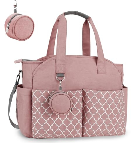 Bizcasa Sac à Langer pour Bébé, 13 poches, Rangements multiples, Sac de Maternité, Sac à Couches de Voyage avec Bandoulière, Grande Capacité pour Maman et Papa (Rose)