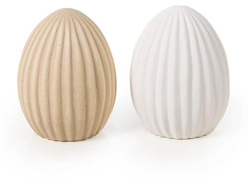 Logbuch-Verlag 2 Osterei Figuren beige weiß Keramik Osterschmuck Eier Moderne Osterdeko 9 cm Ostern