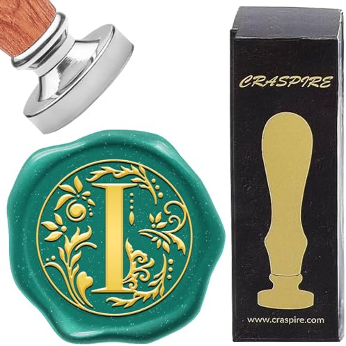 CRASPIRE Initial alfabet vax försegling stämplar bokstav I vintage avtagbar silver mässing försegling stämpel huvuden 25 mm med trähandtag för bröllop jul kuvert inbjudningar kort gör-det-själv