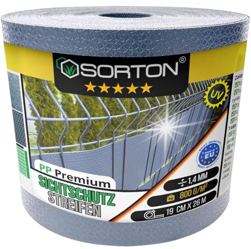 Sorton - Sichtschutzstreifen Zaun/Zaunblende Sichtschutz Zaunfolie Auf Polypropylen Für Doppelstabmattenzaun, Windschutz Balkon/Gartenzaun 26 m x 19 cm (Anthrazit - RAL7016)