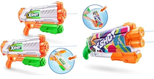 X-Shot Water Fast-Fill Medium Water Blaster 2 Pack, Water Gun, Summer Outdoor Pool Toy (2 Water Blasters Included), mailer box & X-Shot Water Fast-Fill Skins Pump Action Ripple, mailbox,White