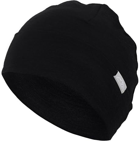 Merino Wool Beanie Kids - Unisex Cuff Wool Beanie Cap for Children - Breathable, Ideal for Sensitive Skin Winter Essential (Black)