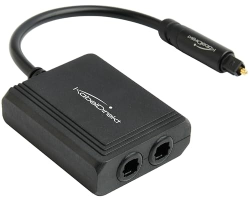 KabelDirekt – Divisor TOSLINK, 1-en-2 – Conecta una Fuente de Audio a Dos Salidas (2 Salidas: Barra de Sonido, Amplificador/Sistema Hi-fi, Televisor) – Divisor SPDIF, Adaptador Óptico en Y