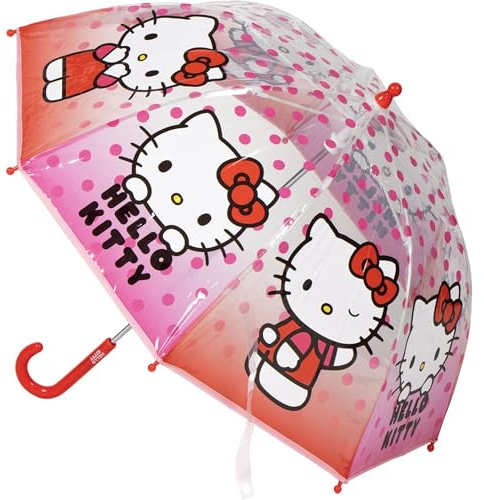 CERDÁ LIFE'S LITTLE MOMENTS Parapluie manuel Poe Bulle Hello Kitty - Parapluie pour enfant avec motif dôme transparent, fort et sûr, avec illustrations de Hello Kitty
