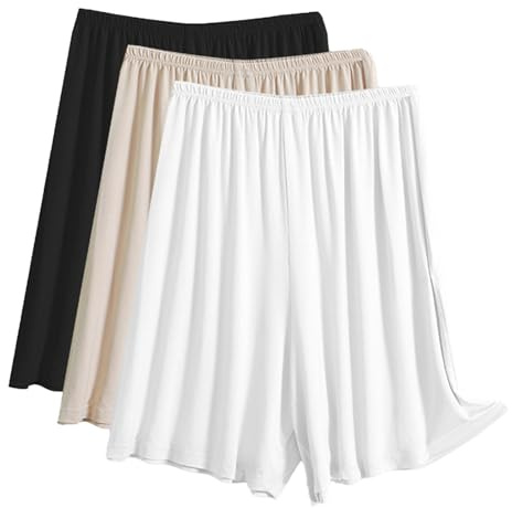 Imrmb 3 Pack Women's Half Slip Shorts Soft Pettipants for Under Dresses, Anti-Static Culotte Shorts with Split Skirt Design, Comfortable & Breathable