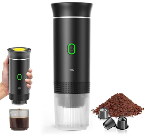 Vtizikl Portable Coffee Maker, 3-in-1 Travel Espresso Machine, Compatible with Small & Large Capsules, Ground Coffee, 50 Brews per Charge, Ideal for Camping, Travel, Office and Home (Black)