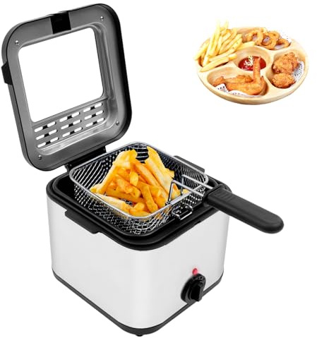 WUSILILU Electric Deep Fryer, 110V/50Hz 1000W Stainless Steel Small Deep Fryer with Basket & Lid,2.5L Deep Fryer Pot Adjustable Temperature Control for Kitchen Home Use