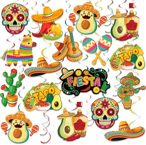 Fiesta Mexiko Deko,Kaluofan 24 Stk Mexikanische Deko,Mexikanische Thema Hanging Swirls Karneval Deko Zubehör für Mexikanische Geburtstagsparty Fiesta Mexicana Karneval Cinco De Mayo Partydekorationen