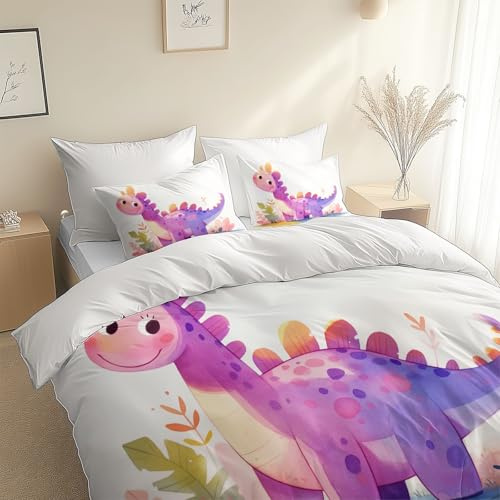 XCQHZYQ Funda Nordica Infantil para Cama 90 Dinosaurio Morado Acuarela Dibujos Animados Funda de Edredón de Polialgodón, Juego de Ropa de Cama con Fundas Nordicas 150x200 cm 1 Funda de Almohada