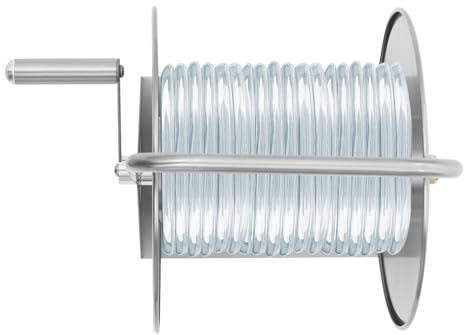 Professionelle Metall-Schlauchtrommel Manuell Schlauchaufroller mit Kurbel Edelstahl Schlauchtrommel Gartenschlauch Aufroller bis 50m für Yard Garden Farm