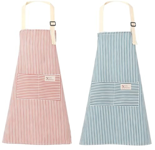 2 Pezzi Grembiule Cucina Donna Cotone e Lino, Grembiule da Cucina Chef con | Tasche, Grembiule Regolabile, GrembiuleGiardinaggio, GrembiuleCucina Uomo per Cucine, Ristoranti, Bar, Barbecue, Mense