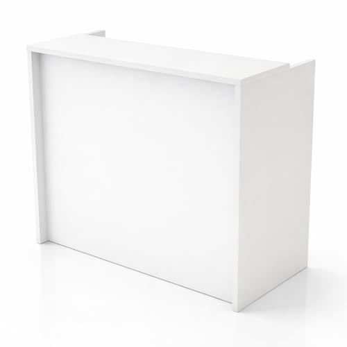 OFIFACTORY Mostrador Recepcion Profesional | Mostradores para Tiendas de Madera 25MM Grosor | Mesas para Recepción de Oficina, Peluqieria | Mueble Recepcion con Estanteria (Blanco, 120x105x50)