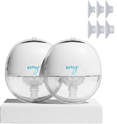 Emy Pump Double | Tire-Lait Électrique Mains Libres Puissant | Lot de 2 | Tire-lait portable double puissance hospitalière, discret. 6 tailles de téterelles. Sans BPA & autonomie longue durée.