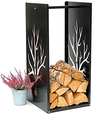 DanDiBo Kaminholzregal Metall Schwarz Innen Kaminholzständer 96196 Holzkorb 80 cm Kaminholzhalter Holzregal Eckig Baum