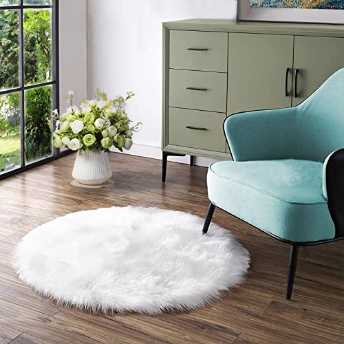 Latepis Tappeto 120 cm Pelle di Pecora Sintetica Bianco Rotondo Sofficeer Lavabile Camera da Letto Tappeto Lavabile Shaggy