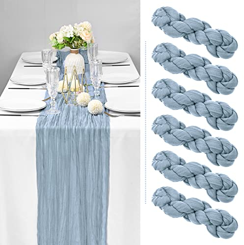 Showgeous 6 Stück Käsetuch Tischläufer Staubigs Blau, 90 x 300 cm Tischläufer Boho Style Rustikaler Seihtuch Gaze Stoff Tischdekoration für Vintage Hochzeit Geburtstage Babyparty Urlaub Party
