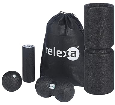 relexa Starter Set comfort in Schwarz - 5-teilig mit Komfortrolle, Faszienrollen und -bälle für Verspannungen und Verklebungen, Selbstmassage für alle Muskeln, vielseitige Anwendung, inklusive eBook