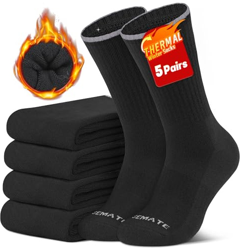 CLOSEMATE Calcetines Invierno Térmicos Hombre Mujer 5 Pares Largos Algodón Antisudor Antiampollas Absorción de Impactos Altos Gruesos Térmicos Frío Para Trekking Senderismo Ciclismo(Negro,L)