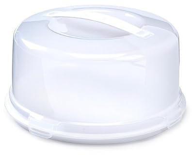 Round Plastic Cake Box with Lockable Lid & Carry Handles White Large Cake Carrier Storage Container for Cakes, Serving Pies, Cookies and Desserts