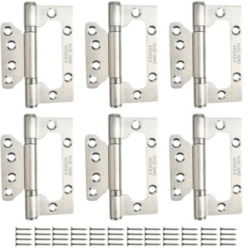 6 Pcs Stainless Steel Flush Mount Hinges, Heavy Duty Ball Bearing Door Hinges, Smooth and Silent Movement, for Home Cabinet Doors, Interior Door Hinges (Silver)