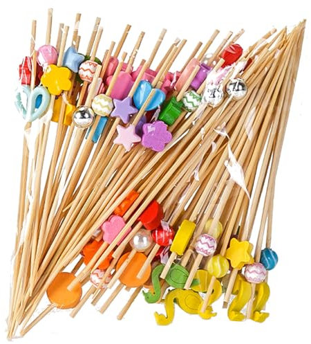 xutong 200 Piezas Palillos Decorativos para Aperitivos, Palos de Cóctel de Madera 12 cm Brochetas de Bambú para Frutas de Cóctel Adecuado para La Decoración de Alimentos y Bebidas