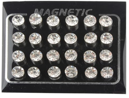 12 Paia Orecchini a Bottone da Donna con Zirconi Cubici Magnetici, Orecchini a Bottone con Zirconi Cubici Esagonali Ipoallergenici, Orecchini da Donna e da Uomo