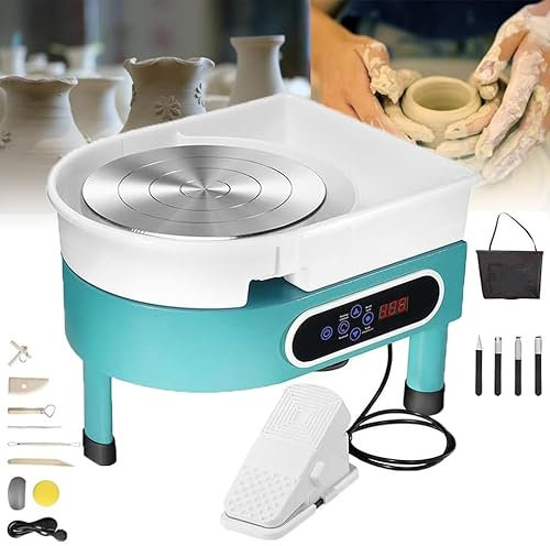 Roue de Poterie Électrique Tour de potier électrique 350w Machine de tour de potier électrique, plateau tournant de 25 cm/écran tactile LCD, bassin amovible et pédale, pour adultes et débuta