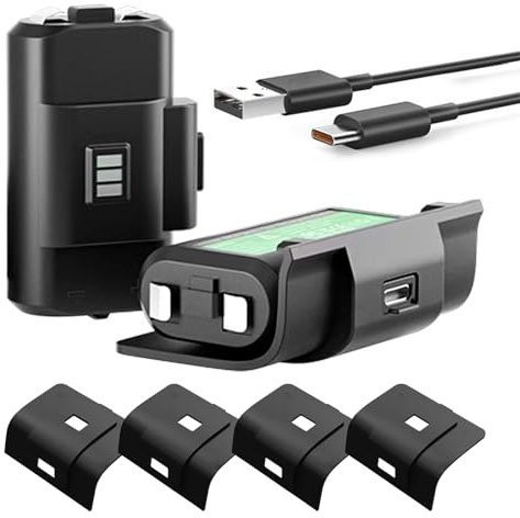 2 Pezzi Batteria Ricaricabile per Controller, 1,2V 1400mAh Compatibile con Controller Wireless Xbox One S/X/Elite Kit di Ricarica per Console di Gioco con Cavo di Ricarica USB e 4 Copribatteria