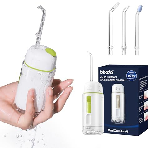 bixdo Water Flosser Portable for Travel - Mini Water Flosser with 3 Modes, IPX7 Waterproof, 360° Nozzles, Cordless Water Dental Flosser for Teeth Cleaning Flossing for Adults, Braces & Sensitive Gums