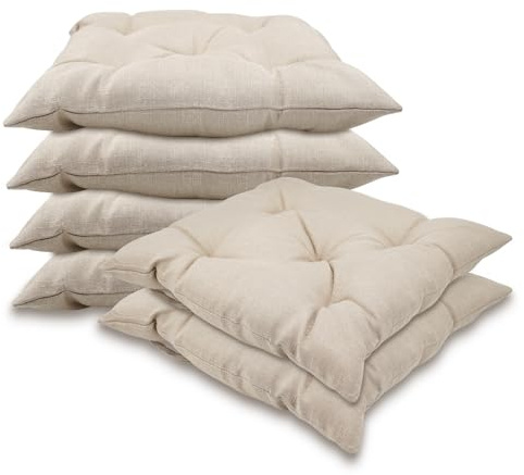 EASY SPEED Pack 6 Cojines para Silla,40x40x5cm,Efecto Tridimensional, Relleno de 100% Poliéster,Almohadilla para Asiento Cuadrado, Ideal para Comedor,Decoración de Jardín,Casa,Terraz, Color Beige