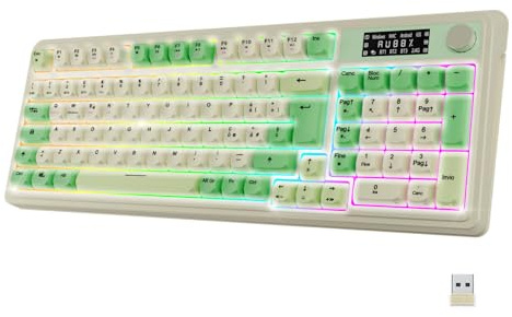 NEWWAY NK251 – Tastiera Senza Fili Ricaricabile, Layout Italiano QWERTY – Tripla Modalità (WiFi 2.4 GHz, Bluetooth, USB-C) – Display LCD, Rotella Multifunzione, Retroilluminazione RGB