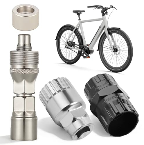 Hutglcfpy 4 Piezas Kit Herramientas Bicicleta, Extractor 2-en-1 para Cassette Roscado/Encastre, Vaso Eje Pedalier 20 Dientes, Extractor Bielas Bicicleta y Tapa
