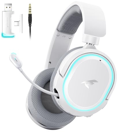 Picun G2 Casque de gaming sans fil, Over-Ear 7.1 Virtual Surround Sound, 2,4 GHz/Bluetooth 5.4/Wired, 5ms Ultra-Low Latency, 100H Battery, ENC Noise-Canceling Mic, RVB, pour PC PS5 PS4 Switch (gris)
