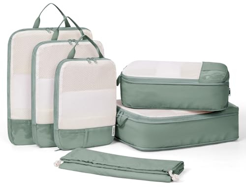 Narwey 6 Sets Compresión Organizador Maletas, Compression Packing Cubes, Bolsas Organizadoras Ropa Viaje, Cubos Organizadoras Maletas Travel Essentials Accesorios Viaje (A-Verde Salvia)