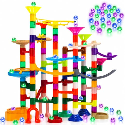 EagleStone 30 Glow in the Dark Marbles Marble Run Building Kit | STEM Construction Marble Maze Racing Track Toy Set, Creative Building Toy for Kids Ages 3-12, Birthday and Christmas Gift