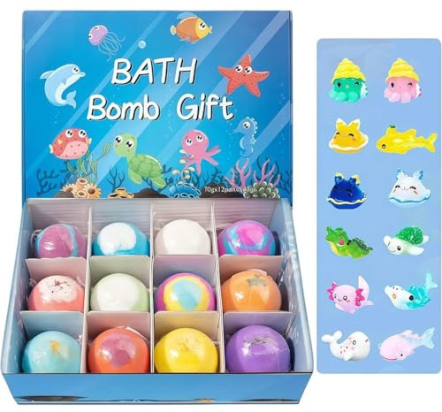 12 PièCes Boule De Bain Enfant Avec Surprise Coffret Cadeau, Bombe De Douche ColoréE, Bombe De Bain Enfant Style Mignon, Comprend Des Jouets, Adapté Hommes Comme Femmes Bain Moussant Enfants (A)