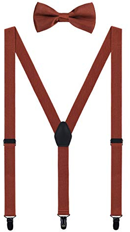 WANYING Herren Hosenträger Fliege Set - 3 Schwarz Clips Y Form 2,5cm Hochelastisch Hosenträger für Herren 150-200cm - Retro Braun
