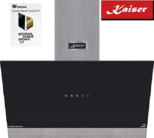 Kaiser Dunstabzugshaube AT 9440 F Eco Kopffrei Wandhaube 90 cm, Schwarzes Glas, Air Power 1250 m³/h, TouchControl, LED Display, Umluft/Abluft, Metall-Fettfilter, Aktivkohlefilter inkl., Retro Premium