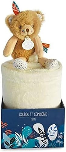 Doudou et Compagnie Plaid avec Doudou Ours, Marron, 100 x 70 cm