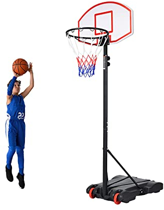 COSTWAY Basketballkorb Outdoor, Basketballständer 178-208 cm höhenverstellbar, Korbanlage mit Ständer & 2 Rädern, Basketballanlage Baketball Hoop für Kinder, Jugendliche
