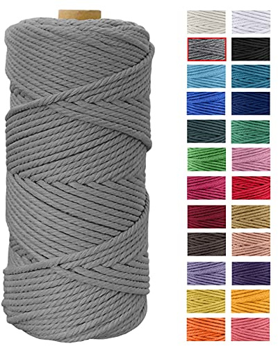 JeogYong Hilo Macrame 4mm x 100m Macrame Cuerda Algodon Natural Cordones de Algodon Colgante de Pared de DIY Artesanía, Colgador de Plantas, Aros para Atrapasueños, Tapices, Foto (Gris)