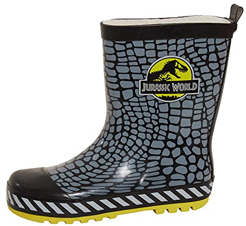 Jurassic World - Stivali da pioggia in gomma per bambini, motivo: dinosauro, Nero , 28 EU