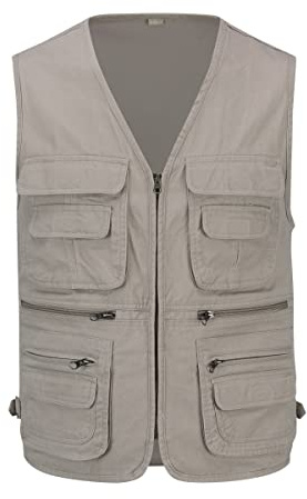 YOUTHUP Chaleco de safari para hombre, con múltiples bolsillos, para pesca, caza y pesca al aire libre, caqui, XL