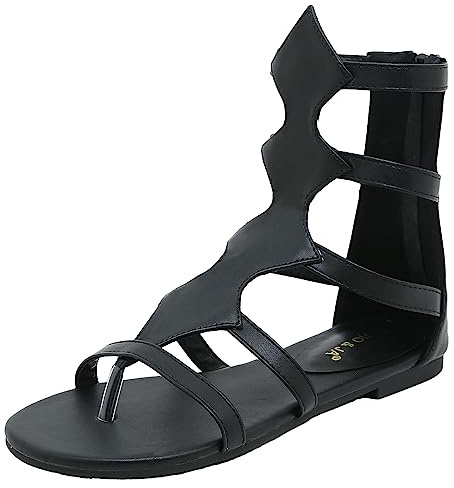Jamron Mujer Puntera Abierta Sandalias de Dedo Sandalias Romanas de Tiras Botines con Cremallera Negro SN0705141 EU40